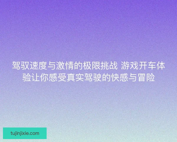 驾驭速度与激情的极限挑战 游戏开车体验让你感受真实驾驶的快感与冒险